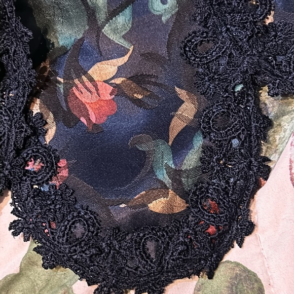 Vintage Nah Nah Collection light silky dark floral jacket blazer lace trim - Picture 8 of 8